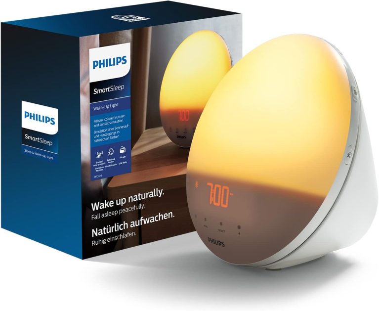 Philips Eveil Lumière Radio réveil lumineux avec fonction veilleuse et guide de nuit, port USB (Modèle HF3531/01)