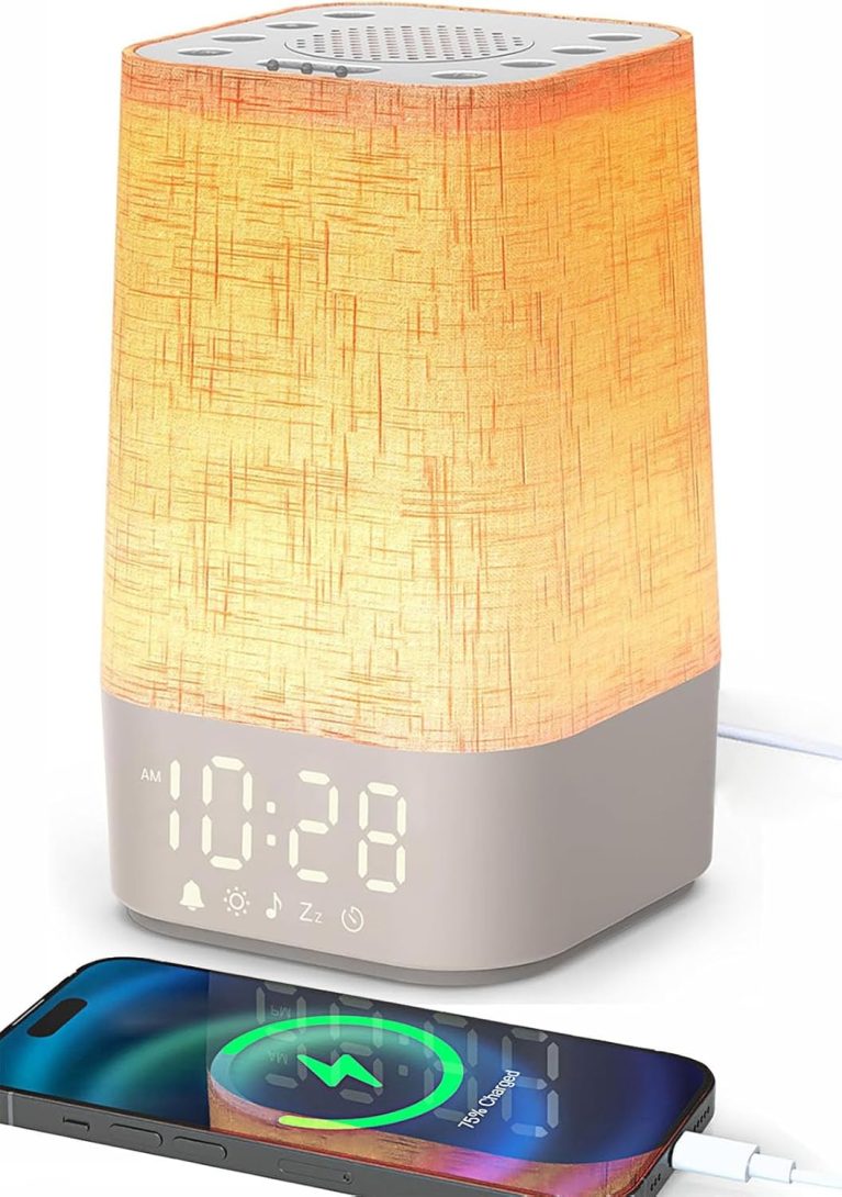 Réveil Lumineux Simulateur d'Aube, Reveil Matin sur Lampe de Chevet LED | 30 Sons pour Dormir, Snooze, Minuteur, Lampe de Reveil avec Fonction Charge, 12 Niveaux de Luminosité, Adaptateur Inclus