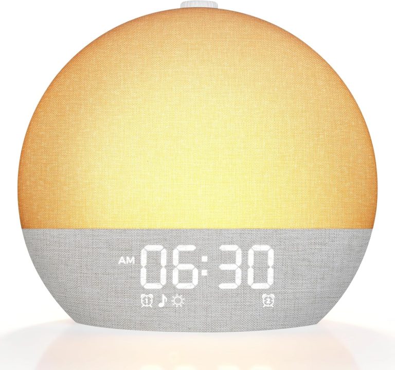 Geuuap Réveil Lumineux Simulateur d'Aube, 30 Sons Naturels, Bluetooth, 17 couleurs, 20 niveaux de luminosité